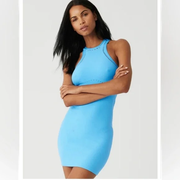 ALO Yoga Blue Sleeveless Halter Bodycon Mini Dress BNWT - Picture 1 of 7